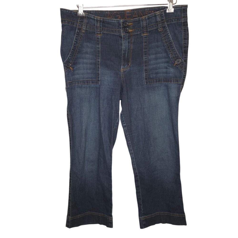 Jag Jeans Straight-Leg Flap Pocket Cropped Capri Denim Jeans, Size 14